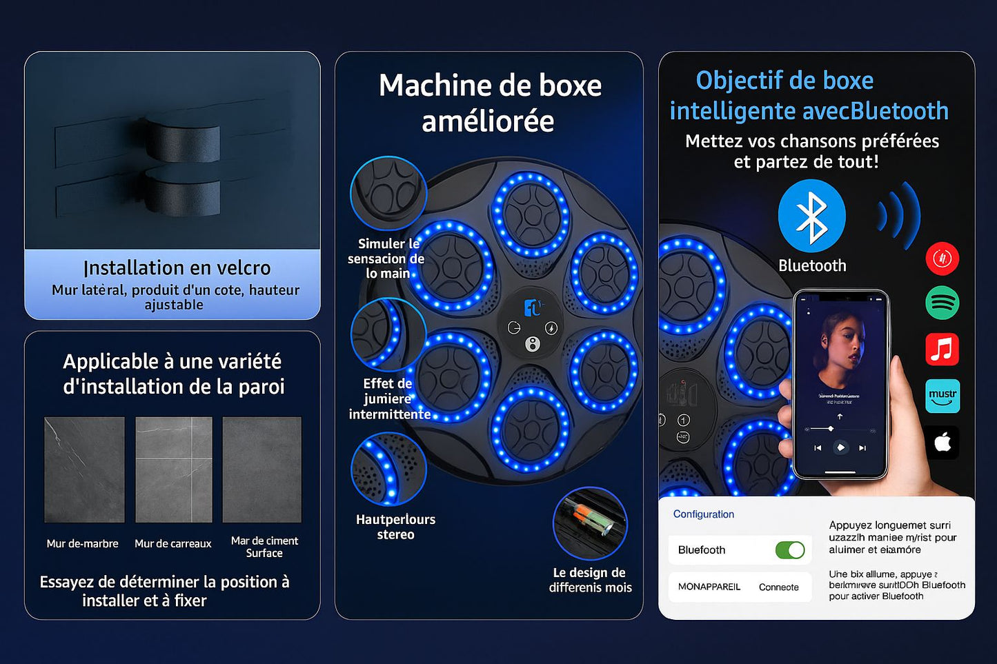 Boxe Murale Interactive – Machine de Boxe Bluetooth pour Maison & Salle de Sport